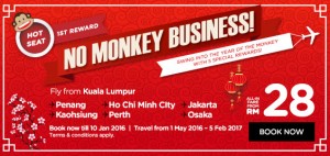 AirAsia Airlines Malaysia Promotion January 2016 - No Monkey Business