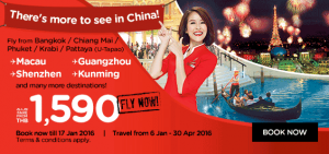 airasia airlines thailand promotions january 2016 - fly to china