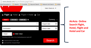 AirAsia Online Booking Search Flight-Hotel-Flight and Hotel and Car